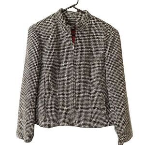 George Women's Boucle Basketweave Jacket Black/White Zip-up Long Sleeve Red Lini